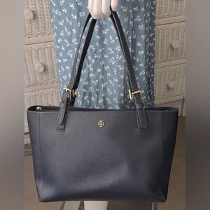 Tory Burch Saffiano Leather York Buckle Tote Bag Midnight Blue 11.5”x9.75”x5.25”